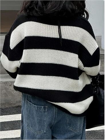 Girl's Striped Sweater Long Sleeve Crew Neck Color Block Knitted Pullover Jumper Tops in Saudi Arabia