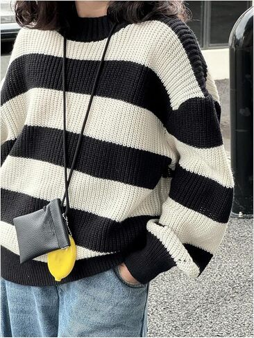 Girl's Striped Sweater Long Sleeve Crew Neck Color Block Knitted Pullover Jumper Tops in Saudi Arabia