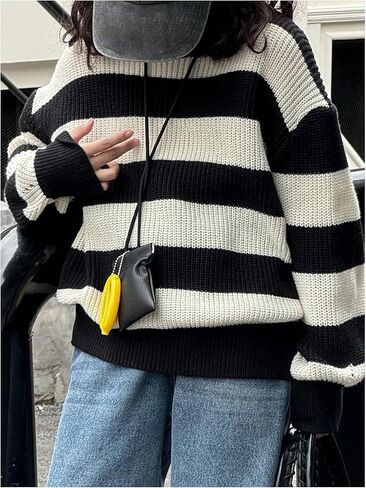 Girl's Striped Sweater Long Sleeve Crew Neck Color Block Knitted Pullover Jumper Tops in Saudi Arabia