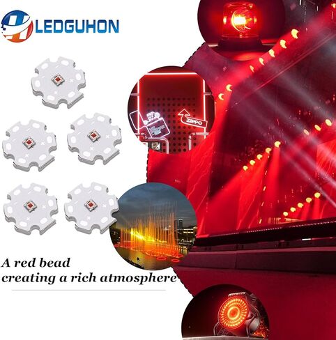 5Pcs 1W Red 3535 SMD High Power LED Chip with Aluminum Plate 20mm Star PCB Base Heat Sink Led Chip Replacement(350mA,2.0-2.2V,620-625nm,180deg) in Kuwait