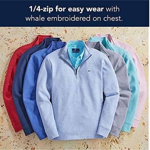 سترة صوفية رجالي من Vineyard Vines بسحاب ربع سحاب، بلون وردي غامق، مقاس متوسط in Kuwait