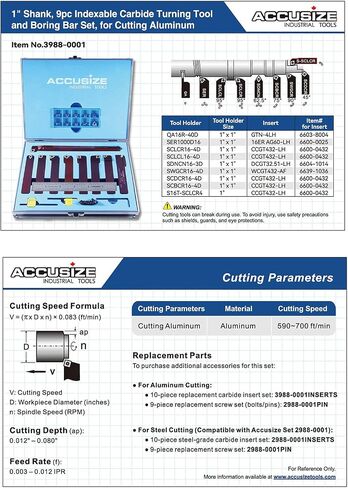 Accusize Industrial Tools 1" 9 Pieces/Set, Indexable Carbide Turning Tools and Boring Bar, 2988-0001 in Saudi Arabia