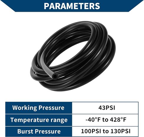 Silicone Vacuum Tubing Hose Automotive Vacuum Line High Temperature 20FT 5/16" 8mm ID 3.5mm Thickness 1 Pc Black in Saudi Arabia