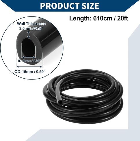 Silicone Vacuum Tubing Hose Automotive Vacuum Line High Temperature 20FT 5/16" 8mm ID 3.5mm Thickness 1 Pc Black in Saudi Arabia