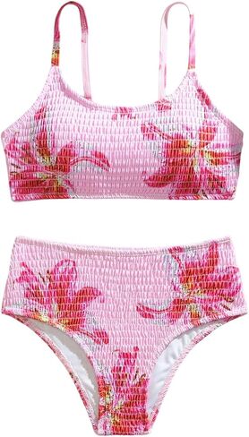 Wdirara Girl's Floral Swimsuit مدخن البيكيني عالي الخصر in Saudi Arabia