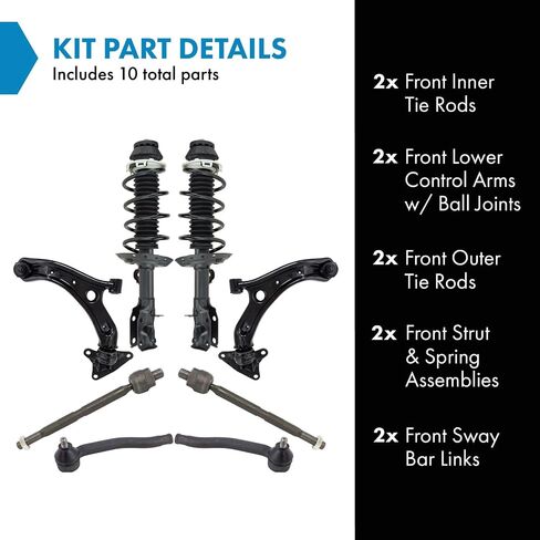 TRQ 10 Piece Steering Suspension Kit Complete Struts Control Arms Tie Rods End Links Compatible with 2009-2013 Honda Fit in Saudi Arabia
