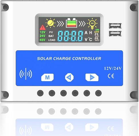 30A PWM Solar Charge Controller, 12V 24V Solar Panel Battery Intelligent Regulator with Dual USB Port, Auto Parameter Adjustable LCD Display, Timer Setting, Multiple Load Control Modes in Saudi Arabia