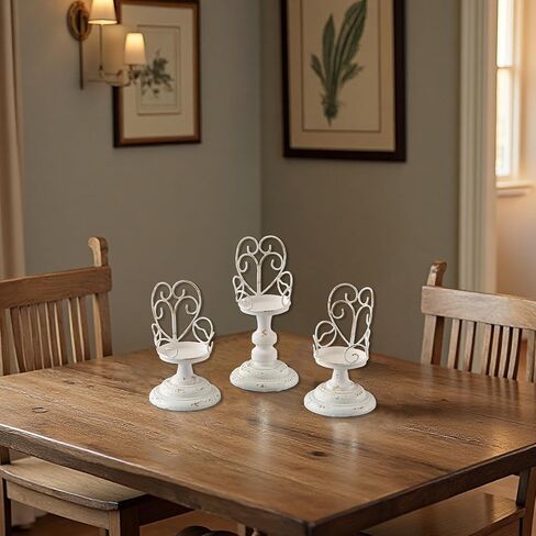SOFE مجموعة حامل شموع عمود أبيض من 3، حامل شموع معدني ريفي مصنوع يدويًا ديكور أنيق رث، حوامل شموع متعثرة لشموع عمود لديكور رف مدفأة الزفاف in Kuwait