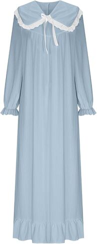 Women's Nightgowns Lace Trim Shawl Collar Nightgown Long Flare Sleeve Sleep Dress Ruffle Hem Loungewear in Saudi Arabia