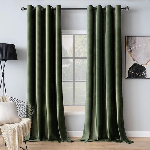 Miuleee Velvet Stretains Olive Green Green Gromant Grommet Startain Therporting Roofproof Room Darkening Stredains/Strucs for Classical Bedroom Decor in Saudi Arabia