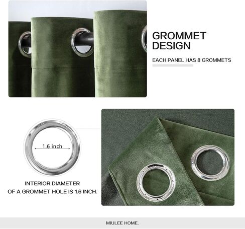 Miuleee Velvet Stretains Olive Green Green Gromant Grommet Startain Therporting Roofproof Room Darkening Stredains/Strucs for Classical Bedroom Decor in Saudi Arabia
