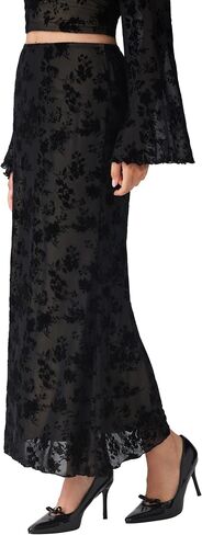CIDER Floral Print Mesh Maxi Skirt Women's Elegant Evening Date Night Party Skirt in Saudi Arabia