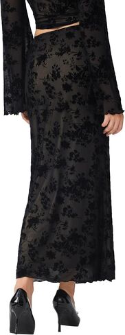 CIDER Floral Print Mesh Maxi Skirt Women's Elegant Evening Date Night Party Skirt in Saudi Arabia