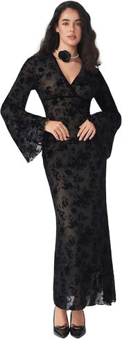 CIDER Floral Print Mesh Maxi Skirt Women's Elegant Evening Date Night Party Skirt in Saudi Arabia