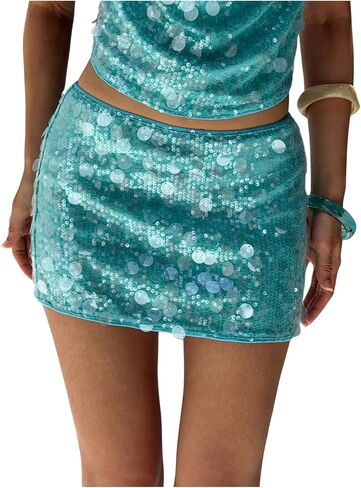 Makemechic Women Women Sparkling Searling Ruched Skirt Bodycon Out Out y2k Party Tarts in Saudi Arabia