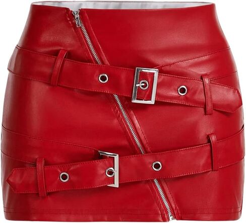 Wdirara Women's Zip Buckle Pu Leather Bodycon Mini Skirt Rave Club Y2K Skirt in Saudi Arabia