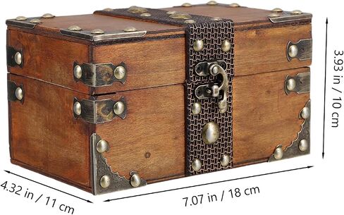 Logofun Wooden Jewelry Storage Box Vintage Treasure Chest Retro Retro Leather Strap Boy in Saudi Arabia