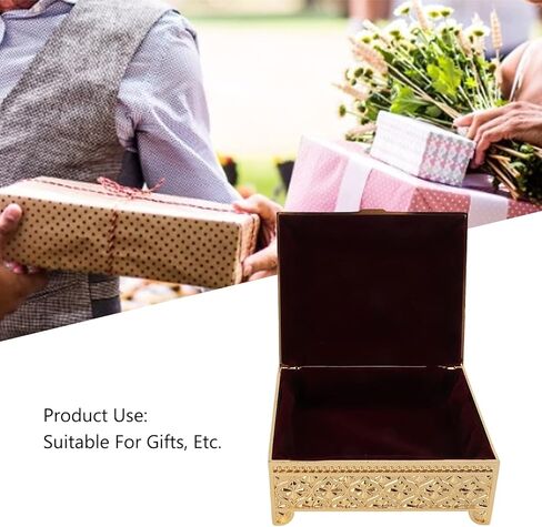 Rose Pattern Vintage Jewelry Box, Retro Rectangular Trinket Box Organizer Treasure Chest Box for Women Girls Ring Earrings Necklace Storage (Gold) in Saudi Arabia