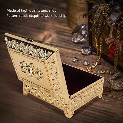 Rose Pattern Vintage Jewelry Box, Retro Rectangular Trinket Box Organizer Treasure Chest Box for Women Girls Ring Earrings Necklace Storage (Gold) in Saudi Arabia