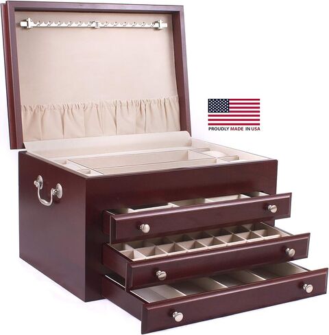 Co. #J03C Majestic- 3 Drawer Jewelry Chest, Solid Cherry, Made in the USA, Heritage Cherry finish in Saudi Arabia