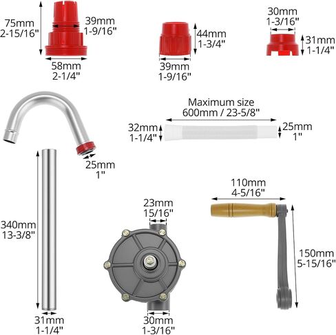 Qwork Qwork Pump Drum Drout Pump ، مضخة برميل يد كرنك غاز غاز Pram Pump الوقود الدوار للزيت لمدة 5 ، 15 ، 30 ، 55 جالون in Saudi Arabia