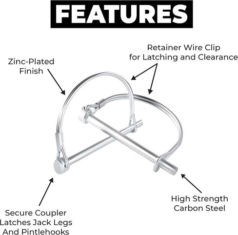 Pack of 10 Trailer Pins Hitch Pins – 2-3/4" x 1/4" (L x W) – Featuring Trailer Hitch Pin Lock, Trailer Coupler Pin and Locking Pins for Farm Trailers, Towing, Lawn Equipment in Kuwait