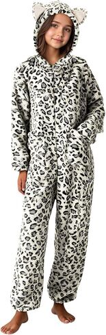 RRHSS Girls Leopard Fleece Onesie Pajamas Kids Cute أذن غطاء محرك السيارة زي أزياء النوم من 5 إلى 14 سنة in Kuwait