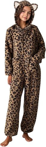 RRHSS Girls Leopard Fleece Onesie Pajamas Kids Cute أذن غطاء محرك السيارة زي أزياء النوم من 5 إلى 14 سنة in Kuwait