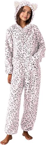 RRHSS Girls Leopard Fleece Onesie Pajamas Kids Cute أذن غطاء محرك السيارة زي أزياء النوم من 5 إلى 14 سنة in Kuwait