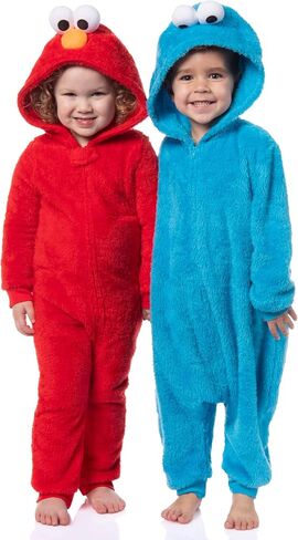 Sesame Street Union Suit Toddler Kids Hooded One Piece Fleece Pajama For Boys and Girls (Elmo, 4T) in Saudi Arabia