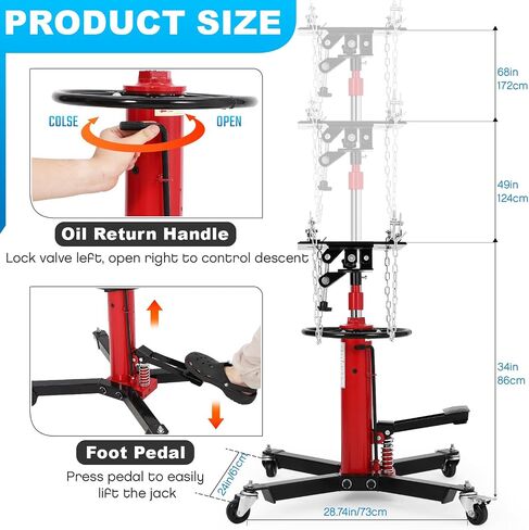Transmission Jack 1100 lbs, 1/2 Ton Capacity, 34"-68" Lifting Range, 2-Stage Hydraulic Telescopic Jack with Foot Pedal, 360° Swivel Wheels, Heavy-Duty for Auto Repair, Maintenance, Blue in Saudi Arabia