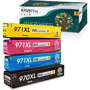 خراطيش حبر Kingjet 970XL 971XL لاستبدال HP لطابعات HP 970 971 970XL 971XL تعمل مع طابعات Officejet Pro X576dw X451dn X451dw X476dw X476dn X551dw، 4 عبوات (أسود، سماوي، أرجواني، أصفر) in Kuwait