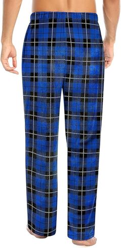Mens Fuzzy Plaid Pajama Pants - Brushed Flannel Sleepwear with Drawstring & Pockets， Plaid & Print Pj Pants in Saudi Arabia