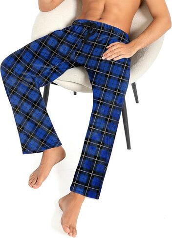 Mens Fuzzy Plaid Pajama Pants - Brushed Flannel Sleepwear with Drawstring & Pockets， Plaid & Print Pj Pants in Saudi Arabia