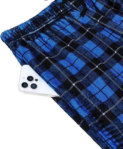 Mens Fuzzy Plaid Pajama Pants - Brushed Flannel Sleepwear with Drawstring & Pockets， Plaid & Print Pj Pants in Saudi Arabia