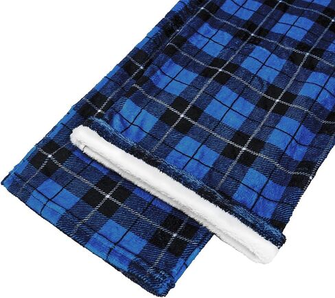Mens Fuzzy Plaid Pajama Pants - Brushed Flannel Sleepwear with Drawstring & Pockets， Plaid & Print Pj Pants in Saudi Arabia