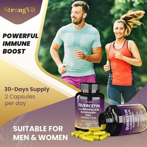 Quercetin مع Bromelain ، Elderberry ، فيتامين C ، D3 والزنك. ملحق دعم المناعة الفائقة. مجمع عضوي للرجال والنساء ، غير المعدلة وراثيا ، خالية من الغلوتين ، نباتي ، الولايات المتحدة الأمريكية in Kuwait