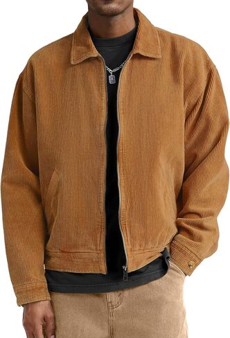 Comdecevis Men's Corduroy Bomber Jacket Zip Up Coat Trucker Vintage Jacket With Pocket&Lining in Saudi Arabia