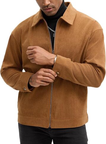 Comdecevis Men's Corduroy Bomber Jacket Zip Up Coat Trucker Vintage Jacket With Pocket&Lining in Saudi Arabia
