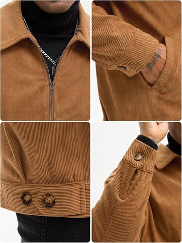 Comdecevis Men's Corduroy Bomber Jacket Zip Up Coat Trucker Vintage Jacket With Pocket&Lining in Saudi Arabia