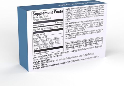 Dulàc - Diosmin 500 مع Horse Chestnut ، Butcher’s Brom و Red Grape & Hesperidin - ملحق غذائي - 40 قرصًا - مصنوع في إيطاليا in Kuwait