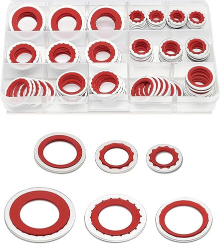 85pcs Car A/C O-Ring Kit ، 6 أدوات لإصلاح تكييف الهواء ، مجموعة أدوات زيت ضاغط AC ، حشية ضاغط على غسالة السيارات (Red) in Saudi Arabia