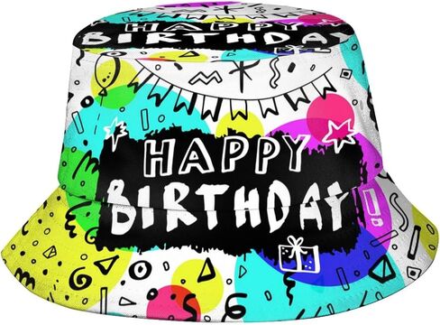 Happy Birthday Printed Bucket Hats Beach Sun Hat for Unisex Summer Travel Outdoor Cap in Kuwait
