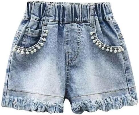Elastic Waist Girl's Denim Shorts Frayed Casual Summer Shorts in Saudi Arabia
