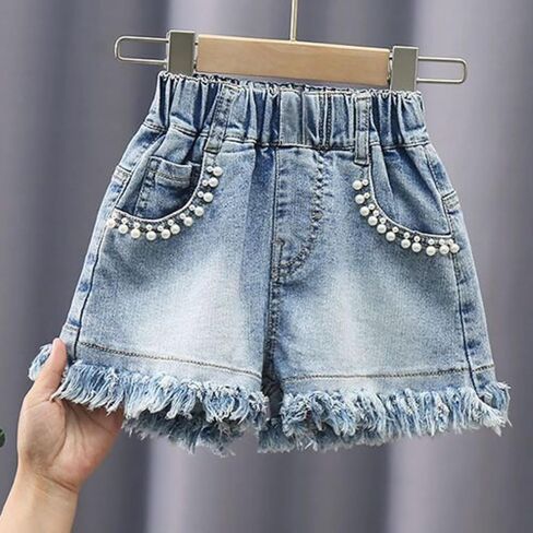 Elastic Waist Girl's Denim Shorts Frayed Casual Summer Shorts in Saudi Arabia