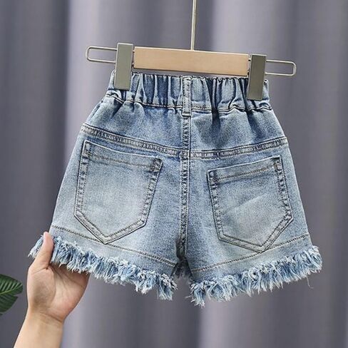 Elastic Waist Girl's Denim Shorts Frayed Casual Summer Shorts in Saudi Arabia
