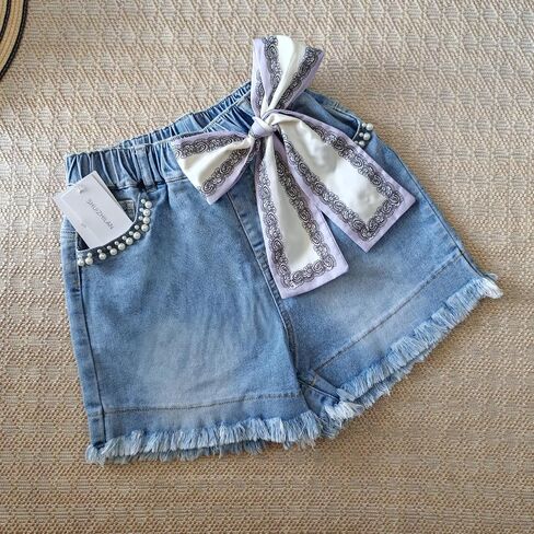 Elastic Waist Girl's Denim Shorts Frayed Casual Summer Shorts in Saudi Arabia