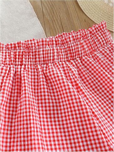 Girl's Gingham Shorts Elastic Waist Ruffle Hem Summer Casual Plaid Shorts in Saudi Arabia