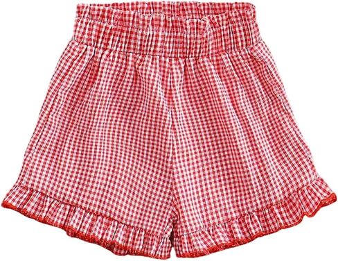 Girl's Gingham Shorts Elastic Waist Ruffle Hem Summer Casual Plaid Shorts in Saudi Arabia
