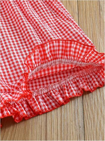 Girl's Gingham Shorts Elastic Waist Ruffle Hem Summer Casual Plaid Shorts in Saudi Arabia